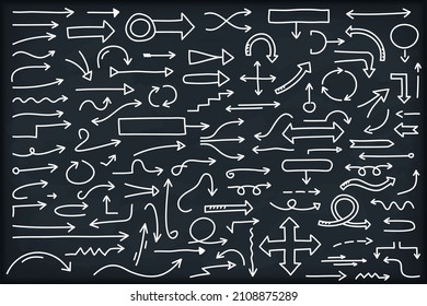 Flechas dibujadas a mano, colección de más de 100 flechas de doodle, vectores eps10 ilustración