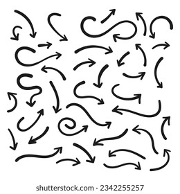 Hand drawn arrows collection Set simple flat arrows isolated on white background. Arrow mark icons and arrow paint. Stock vector. EPS10.