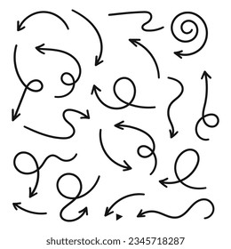 Hand drawn arrows collection Set simple flat arrows isolated on white background. Arrow mark icons and arrow paint. Stock vector. EPS10.