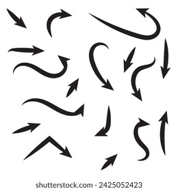 Hand drawn arrows collection Set simple flat arrows isolated on white background. Arrow mark icons and arrow paint. Stock vector