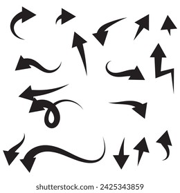 Hand drawn arrows collection Set simple flat arrows isolated on white background. Arrow mark icons and arrow paint. Stock vector