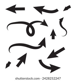  Hand drawn arrows collection Set simple flat arrows isolated on white background. Arrow mark icons and arrow paint. Stock vector