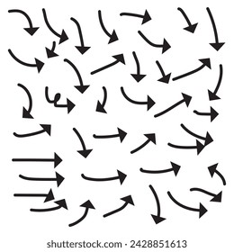 Hand drawn arrows collection Set simple flat arrows isolated on white background. Arrow mark icons and arrow paint. Stock vector, eps10