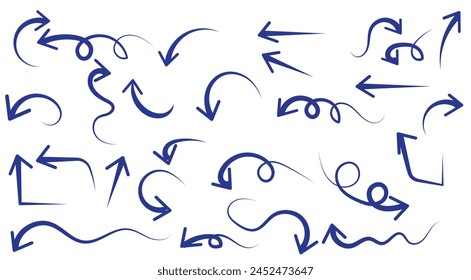 Hand drawn arrows collection Set simple flat arrows isolated on white background. Arrow mark icons and arrow paint. Stock vector. EPS10.