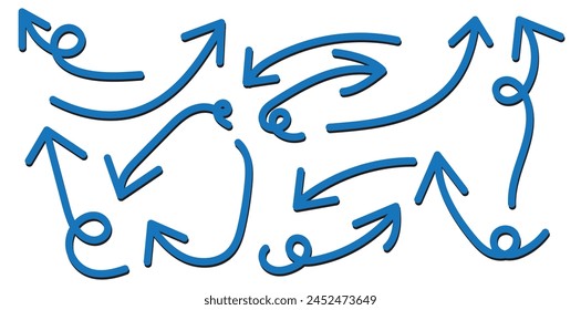 Flechas dibujadas a mano colección Establecer flechas planas simples aisladas sobre fondo blanco. Iconos de marcas de flecha y pintura de flecha. Vector estándar. EPS10.