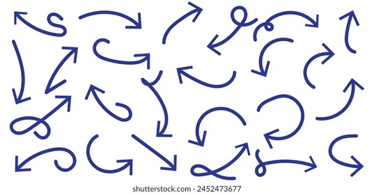 Hand drawn arrows collection Set simple flat arrows isolated on white background. Arrow mark icons and arrow paint. Stock vector. EPS10.