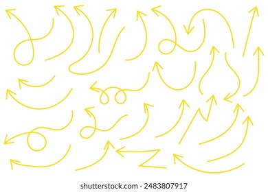 Hand drawn arrows collection Set simple flat arrows isolated on white background. Arrow mark icons and arrow paint. Stock vector. EPS10.