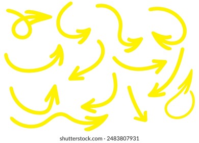 Hand drawn arrows collection Set simple flat arrows isolated on white background. Arrow mark icons and arrow paint. Stock vector. EPS10.
