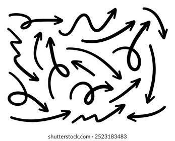 Hand drawn arrows collection Set simple flat arrows isolated on white background. Arrow mark icons and arrow paint. Stock vector. EPS10.