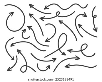 Hand drawn arrows collection Set simple flat arrows isolated on white background. Arrow mark icons and arrow paint. Stock vector. EPS10.