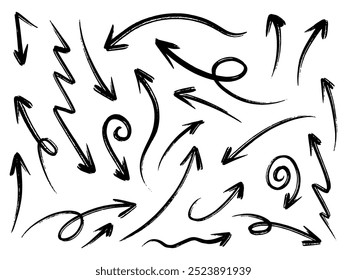 Hand drawn arrows collection Set simple flat arrows isolated on white background. Arrow mark icons and arrow paint. Stock vector. EPS10.