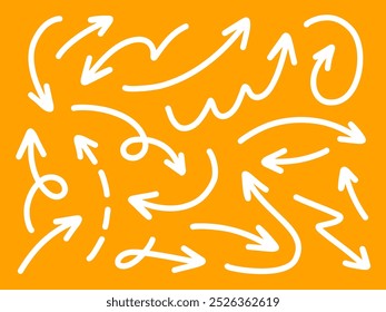 Hand drawn arrows collection Set simple flat arrows isolated on white background. Arrow mark icons and arrow paint. Stock vector. EPS10.
