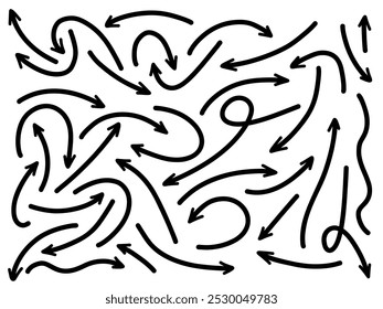 Hand drawn arrows collection Set simple flat arrows isolated on white background. Arrow mark icons and arrow paint. Stock vector. EPS10.