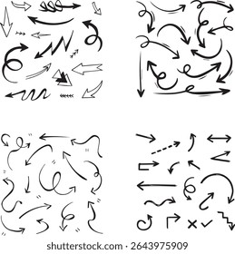 Hand drawn arrows collection set simple flat arrows isolated on white background arrow mark icons
