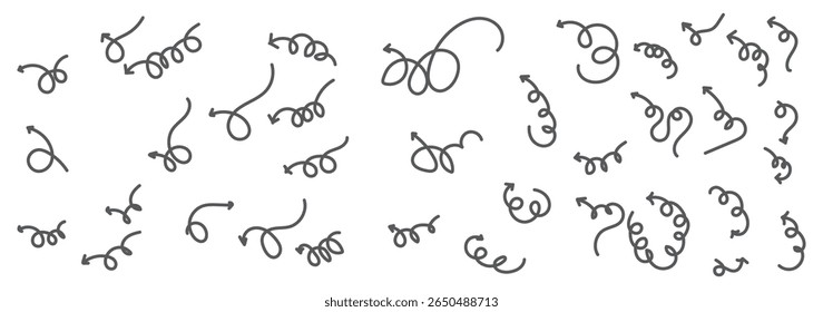 Hand drawn arrows collection Set simple flat arrows isolated on white background. Arrow mark icons and arrow paint. Stock vector. EPS10.