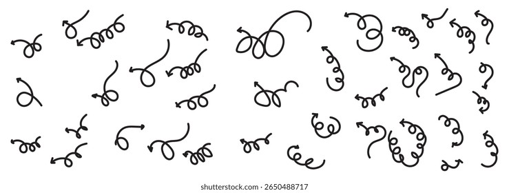 Hand drawn arrows collection Set simple flat arrows isolated on white background. Arrow mark icons and arrow paint. Stock vector. EPS10.