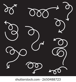 Hand drawn arrows collection Set simple flat arrows isolated on white background. Arrow mark icons and arrow paint. Stock vector. EPS10.