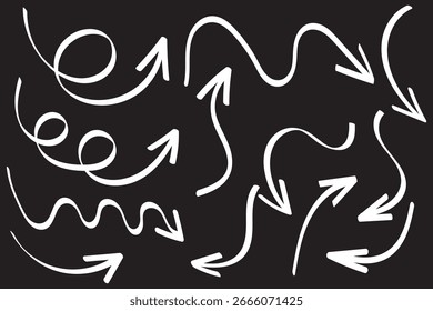 Hand drawn arrows collection. Set simple arrows isolated on white background. Arrow mark icons. Arrow indicated the direction symbol.