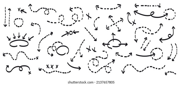 Concepto de flechas dibujadas a mano y flechas simples sobre ilustración vectorial plana de fondo blanco.