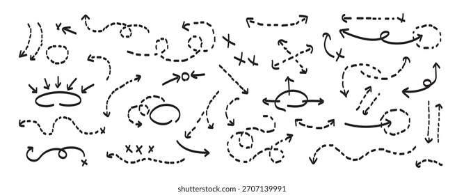 conceito de setas desenhadas à mão e setas simples em branco