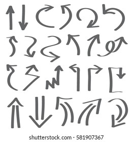 Hand drawn arrows in deep gray. 
Stylish elements for design. Vector illustration. 