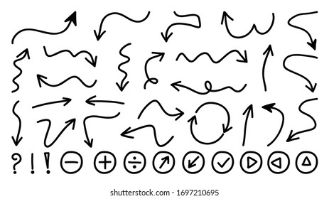 Hand drawn arrows design vector icons set.
