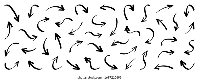 Hand drawn arrows design vector icons set.
