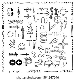 Hand drawn arrows, diagrams and symbols set. Vector illustration.