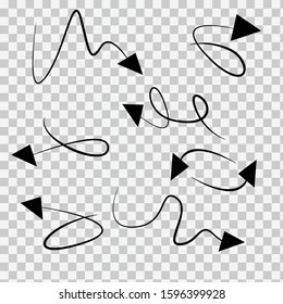Hand drawn arrows. Doddle arrow set on white background. Vector illustration isolated  