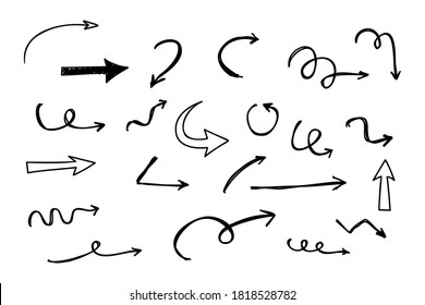 Hand drawn arrows doodle. Handmade sketch symbols set direction mark on a white background. vector illustration graphic design elements