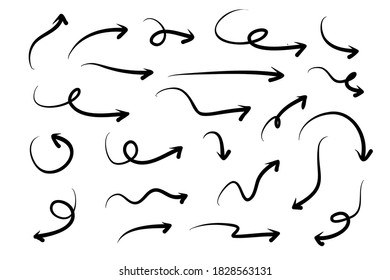 Hand drawn arrows doodle. Handmade sketch symbols set direction mark on a white background. vector illustration graphic design elements