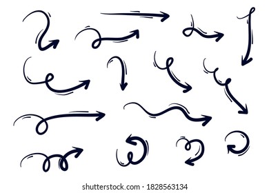 Hand drawn arrows doodle. Handmade sketch symbols set direction mark on a white background. vector illustration graphic design elements