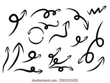 Hand drawn arrows doodle on white background. design element vector illustration