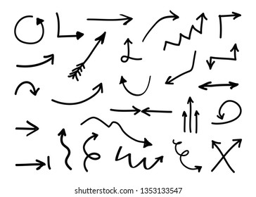 Hand drawn arrows. Doodle arrows set.
