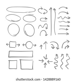 Hand drawn arrows, doodle set.