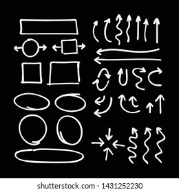 Hand drawn arrows, doodle set.