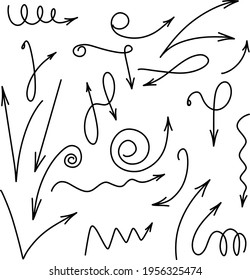 Hand drawn arrows doodle set for concept design. vector illustration. Vector infographic illustration. Sketch. Vector creative art. Line art.