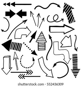 Hand drawn arrows doodle set. Hand crafted design elements for decoration. Vector illustration.