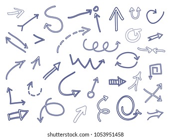 Hand drawn arrows. Doodle arrows set.Vector illustration.