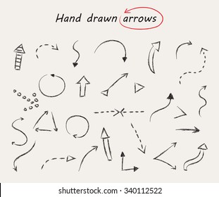 Hand drawn arrows. Doodle arrows set.Vector illustration.