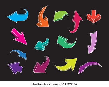 Hand drawn arrows. Doodle arrows set.Vector illustration.