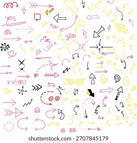 Hand drawn arrows and doodles on white background vector illustration.