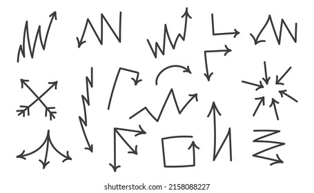 Hand drawn arrows filigree icon set. Vector illustration
