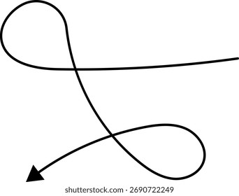 Handgezeichnete Pfeile. Handgezeichnete Freihand verschiedene gekrümmte Linien, wirbelt Pfeile. Gebogene Pfeillinie. Doodle, Skizzenstil. Isolierte Vektorgrafik.