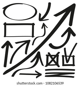 Hand drawn arrows and graphic elements in black