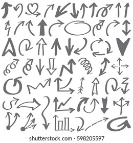 Hand drawn arrows in gray. 
Stylish elements for design. Vector illustration