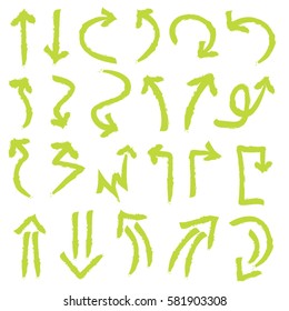 Hand drawn arrows in green. 
Stylish elements for design. Vector illustration.