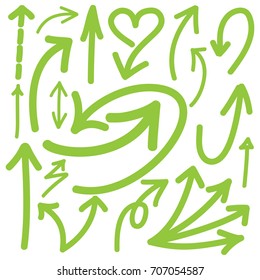 Hand drawn arrows in green. Stylish elements for design. Vector illustration.