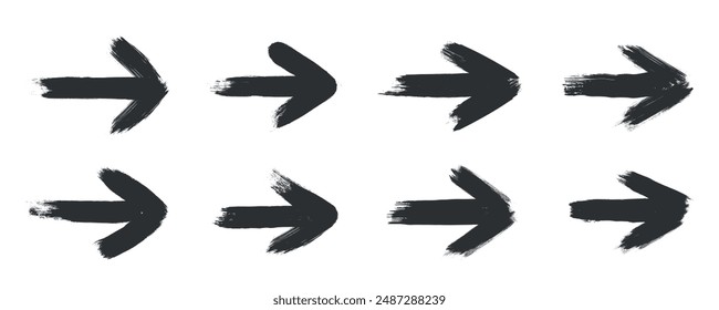Hand drawn arrows. Grunge texture. Isolated grunge drawn arrow illustration Grunge arrow vector set. Grunge arrow brush vector illustration