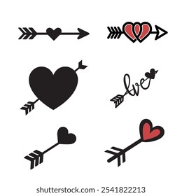 Hand drawn arrows with hearts, design elements for Valentine's day and wedding, vector eps10